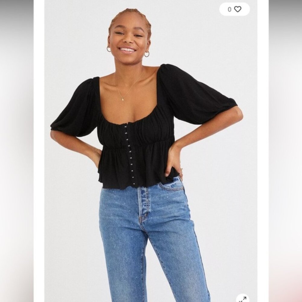 Urban Outfitters Black Puff Sleeve Blouse – Chic & New!